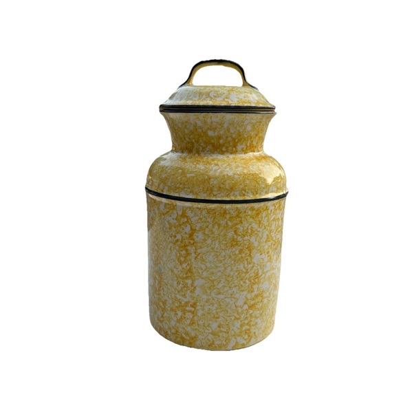 Vintage Stangl Town & Country Yellow Spongeware Large Milk Can Shaped Canister - Picture 2 of 9